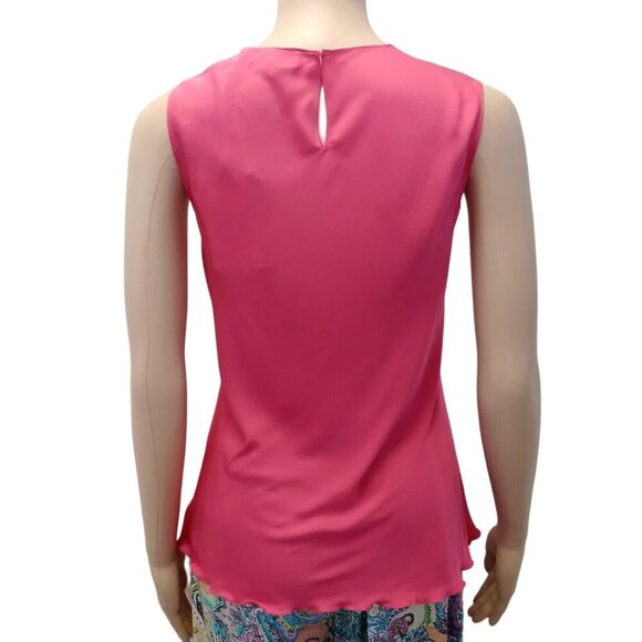 Theory Watermelon Core Silk Sleeveless Ruffle Trim Shell Top - Picture 4 of 7